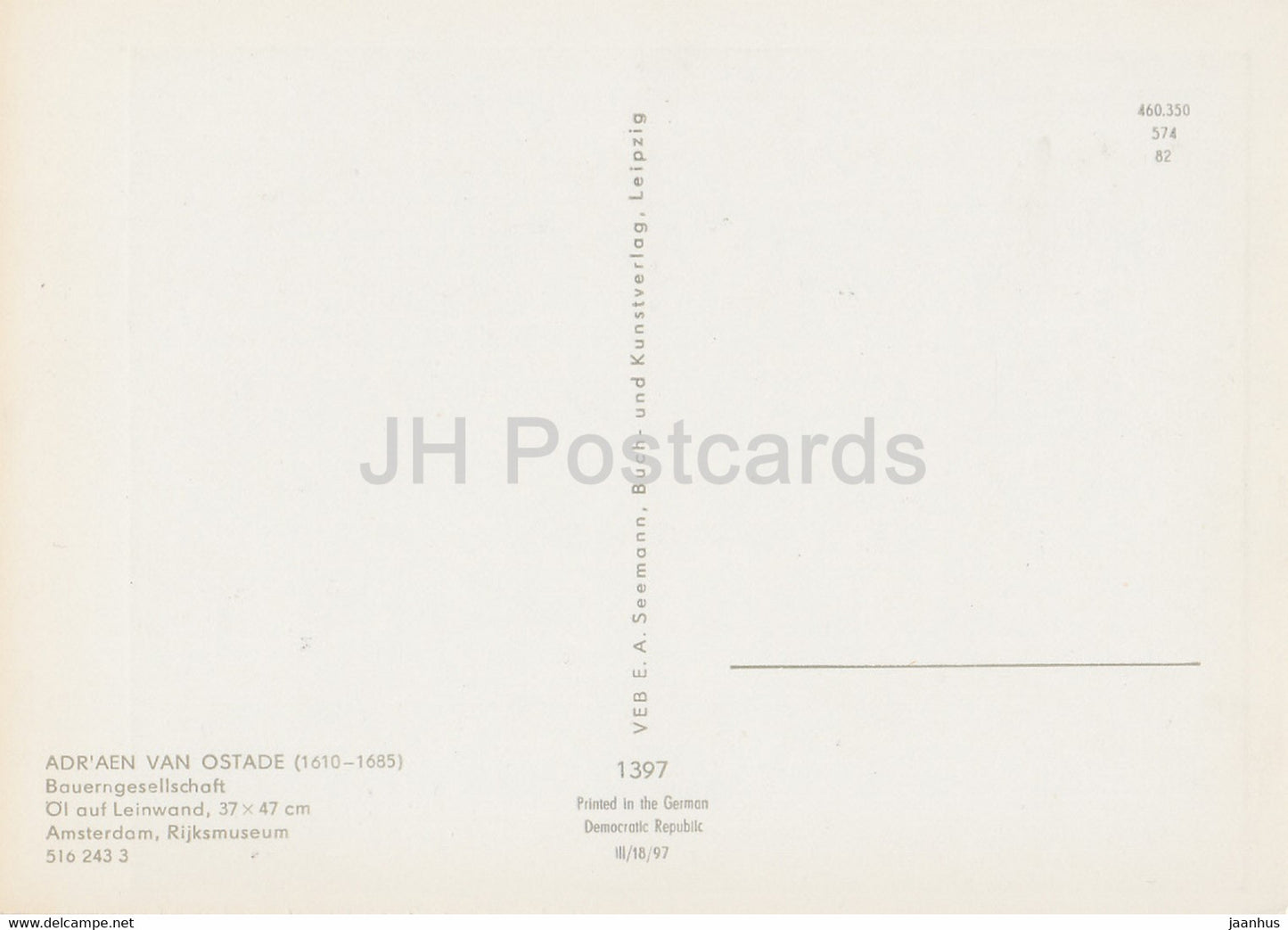 peinture d'Adriaen van Ostade - Bauerngesellschaft - Société paysanne - Art néerlandais - Allemagne DDR - inutilisé