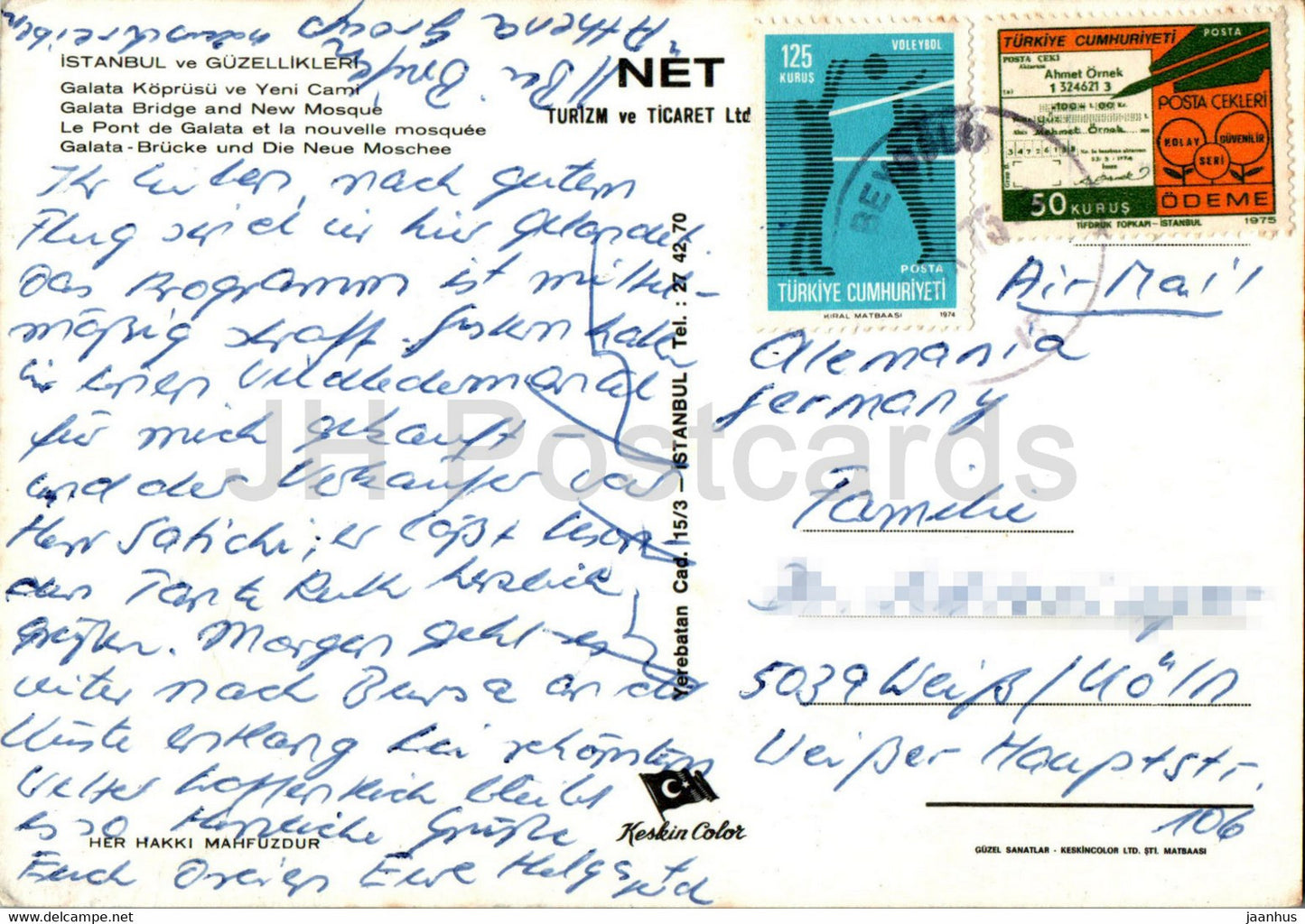 Istanbul - Galata Bridge and New Mosque - ship - 1975 - Turkey - used