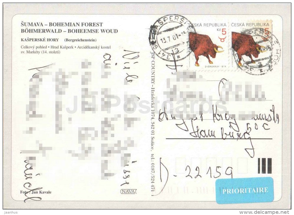 Kasperske Hory - Bohemian Forest - Sumava - Kasperk castle - archdeacon church - Czech Republic - used 2001 - JH Postcards