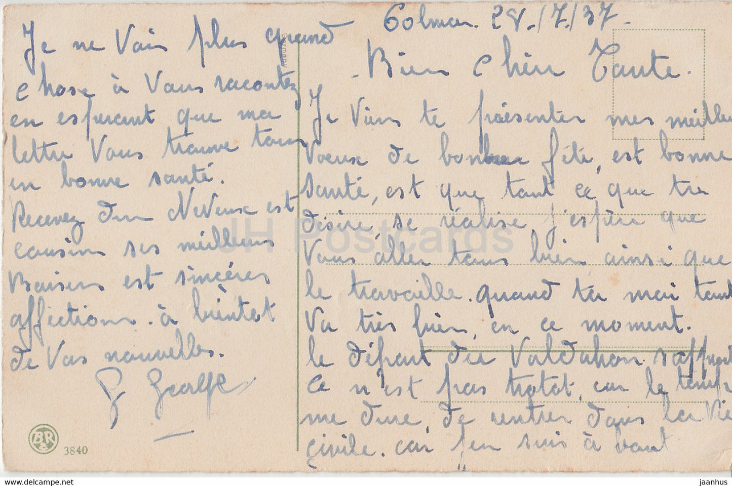 Birthday Greeting Card - Bonne Fete - flowers - BR - illustration - old postcard - 1937 - France - used