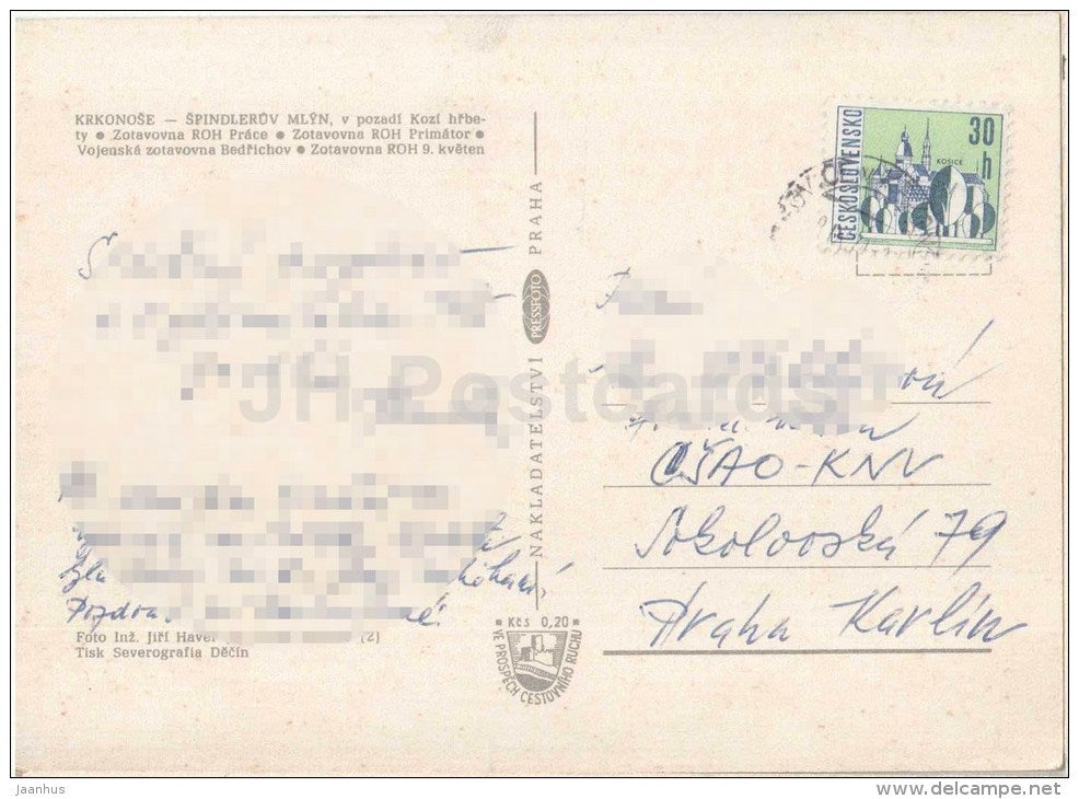 Krkonose - Spindleruv Mlyn - convalescent home ROH Prace , ROH Primator , 9. May - Czechoslovakia - Czech - used 1971 - JH Postcards