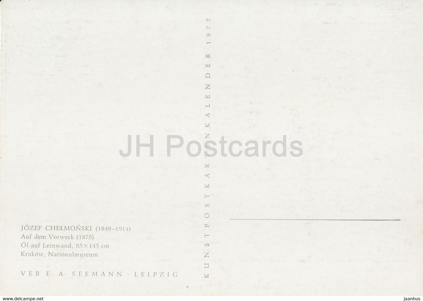 peinture de Jozef Chelmonski - Auf dem Vorwerk - cheval - Art polonais - 1977 - Allemagne - inutilisé
