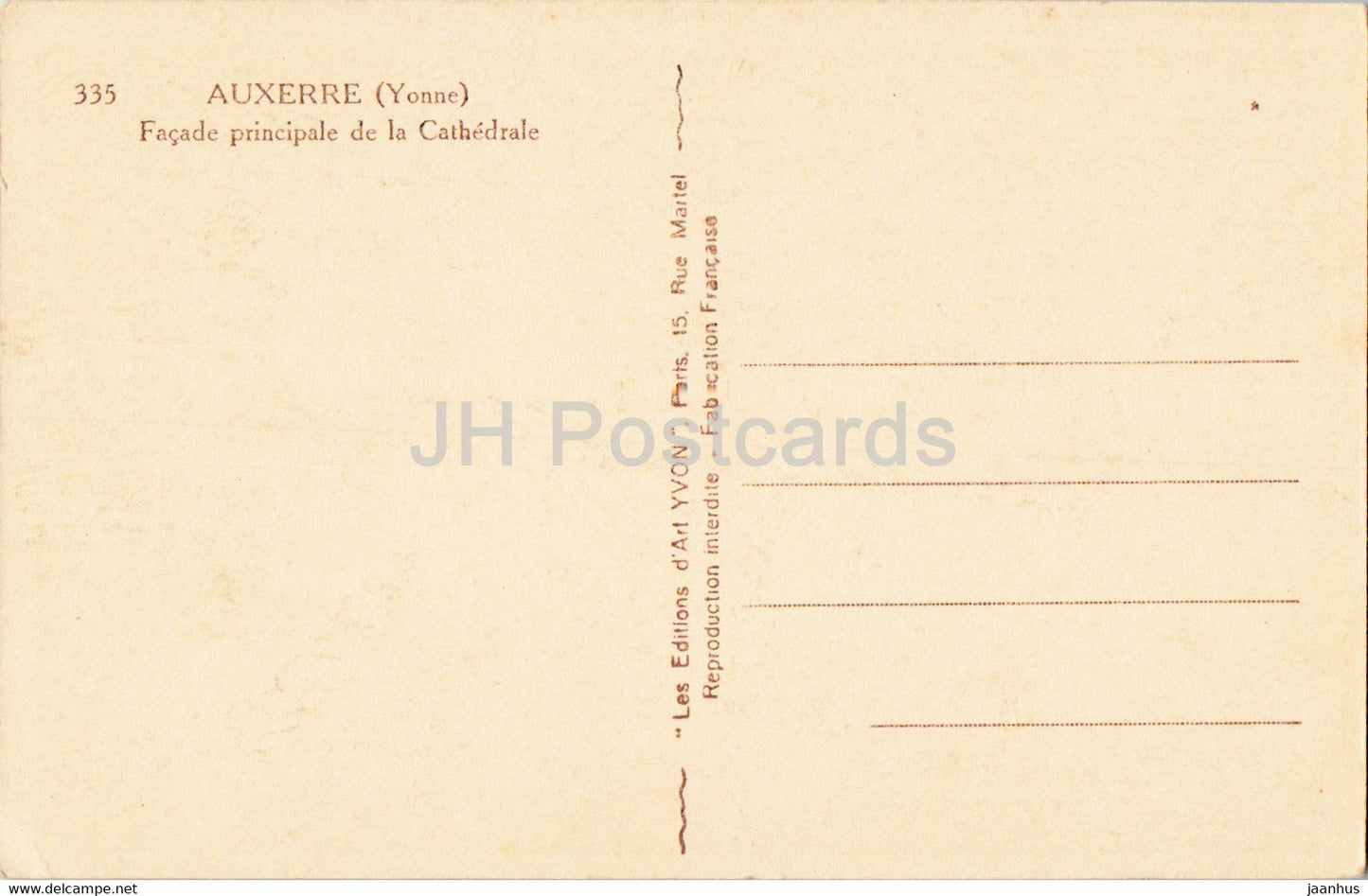 Auxerre - Façade principale de la Cathédrale - 335 - cathédrale - carte postale ancienne - France - inutilisée