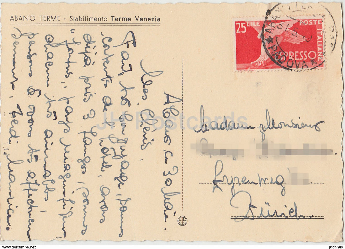 Abano Terme - Stabilimento Terme Venezia - Thermal Baths - old postcard - 1949 - Italy - used