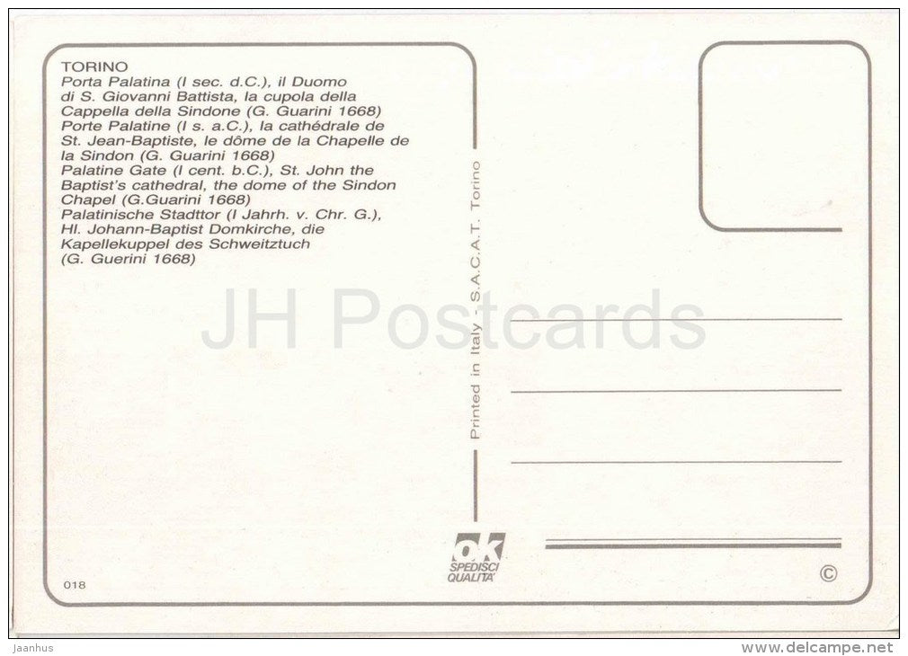 Porta Palatina , Il Duomo di S. Giovanni Batista - Torino - Piemonte - 018 - Italia - Italy - unused - JH Postcards