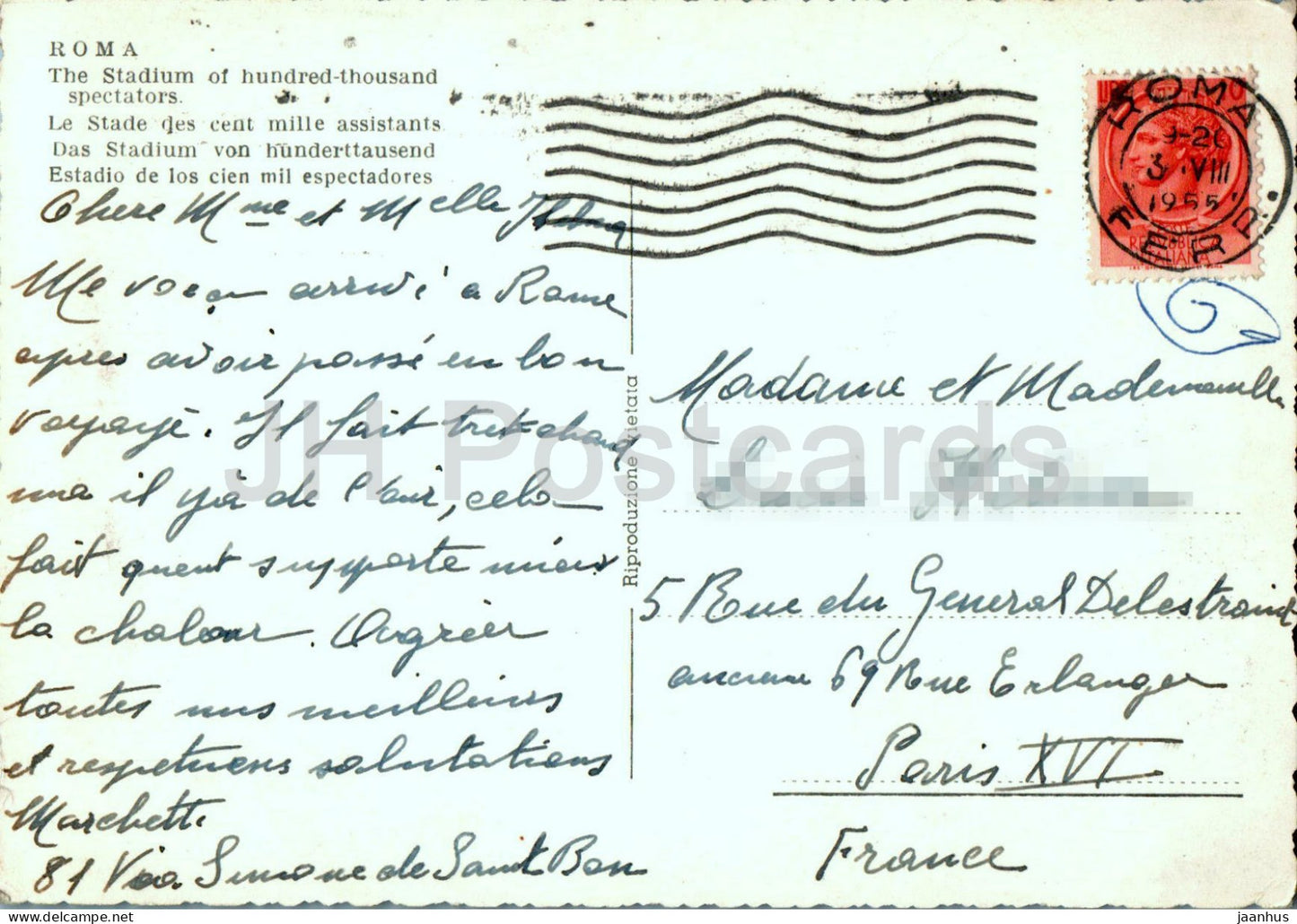 Roma - Rome - Stadio dei Centomila - Le stade des cent mille spectateurs - carte postale ancienne - 1955 - Italie - utilisé