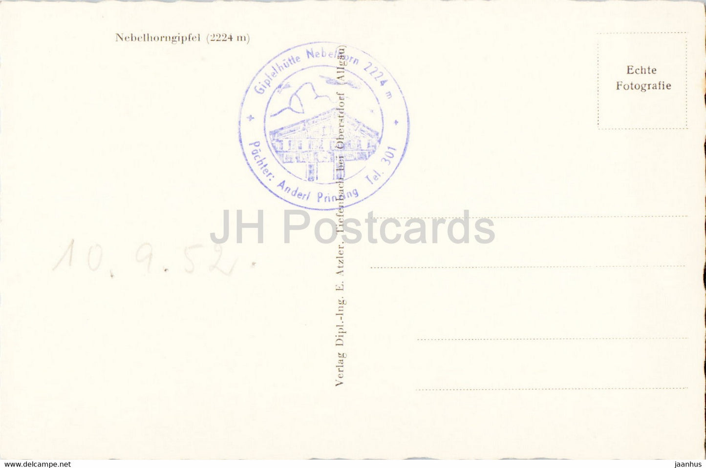 Nebelhorngipfel 2224 m - 1455 - old postcard - Germany - unused