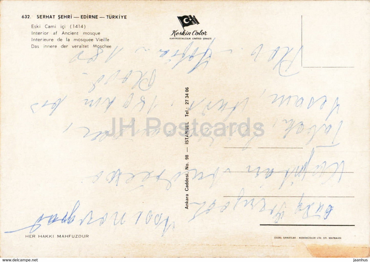 Edirne - Interior of Ancient Mosque - 632 - Keskin - Turkey - used