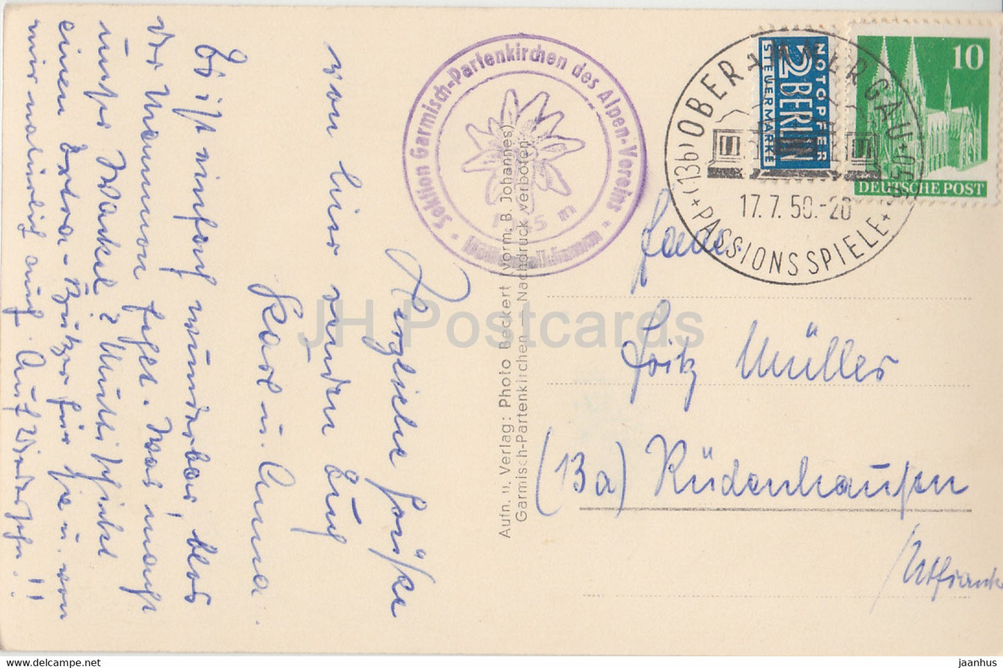Hollentalklamm - Eingangshutte - 2130 - old postcard - 1950 - Germany - used
