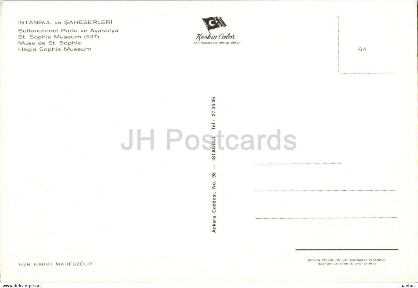 Istanbul – St. Sophia Museum – 64 – Keskin – Türkei – unbenutzt