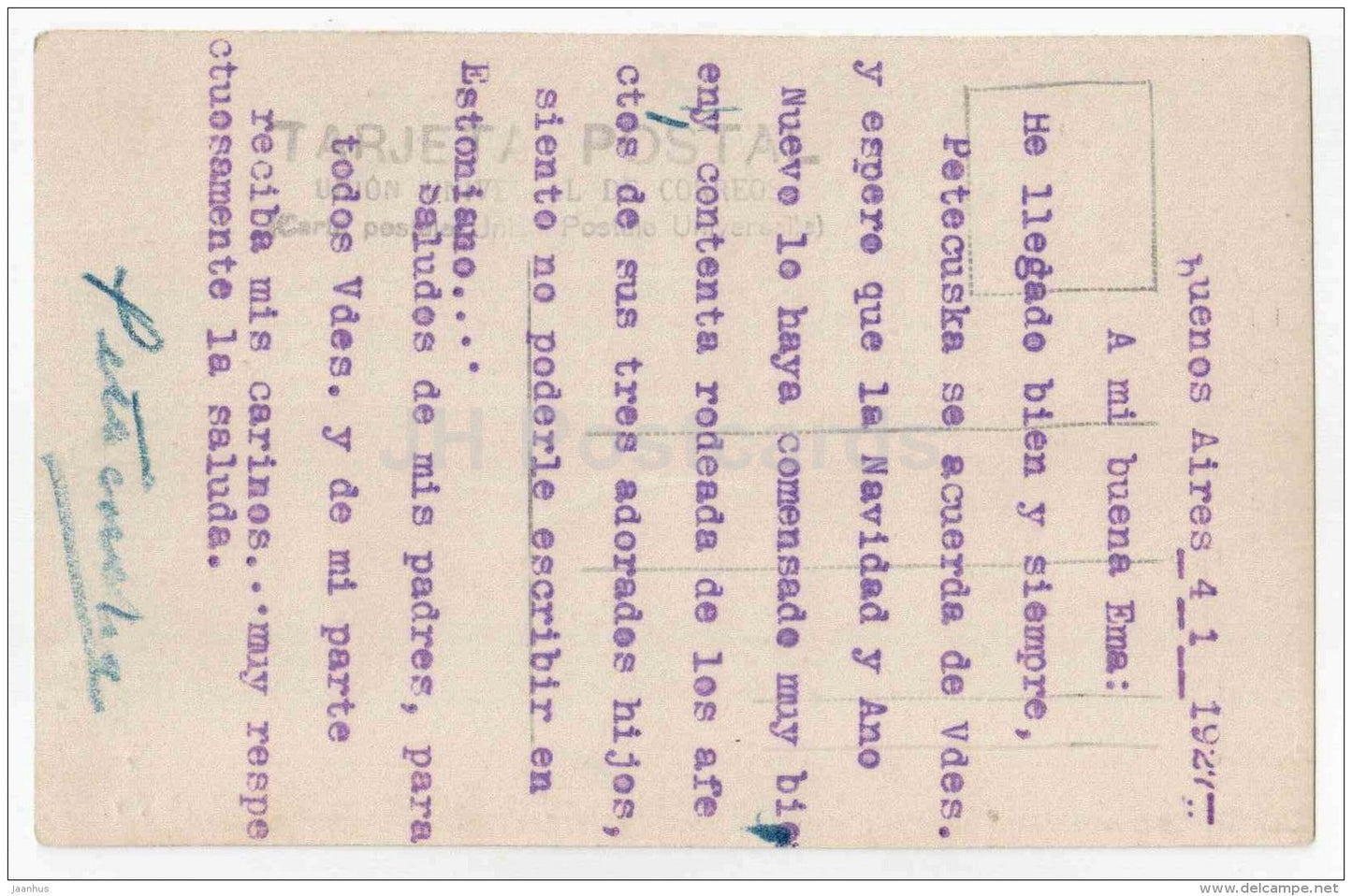 monumento de los Espanoles - Monument to the Carta Magna and Four Regions - Buenos Aires - Argentina - used in 1927 - JH Postcards