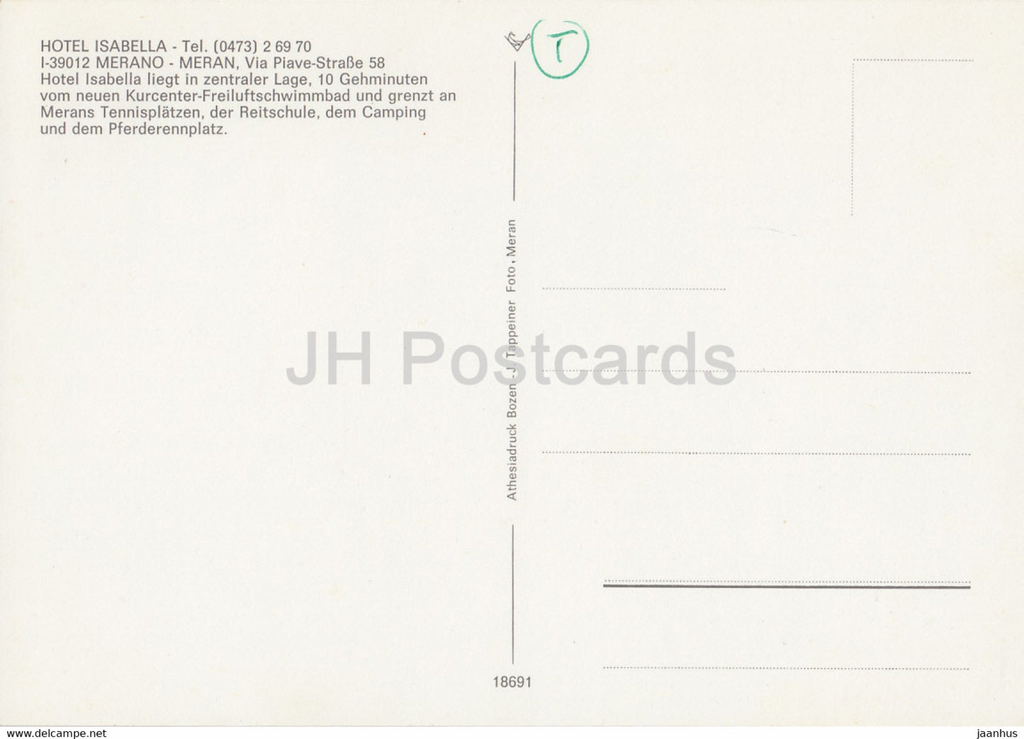 Hôtel Isabella - Merano - Meran - 18691 - Italie - inutilisé