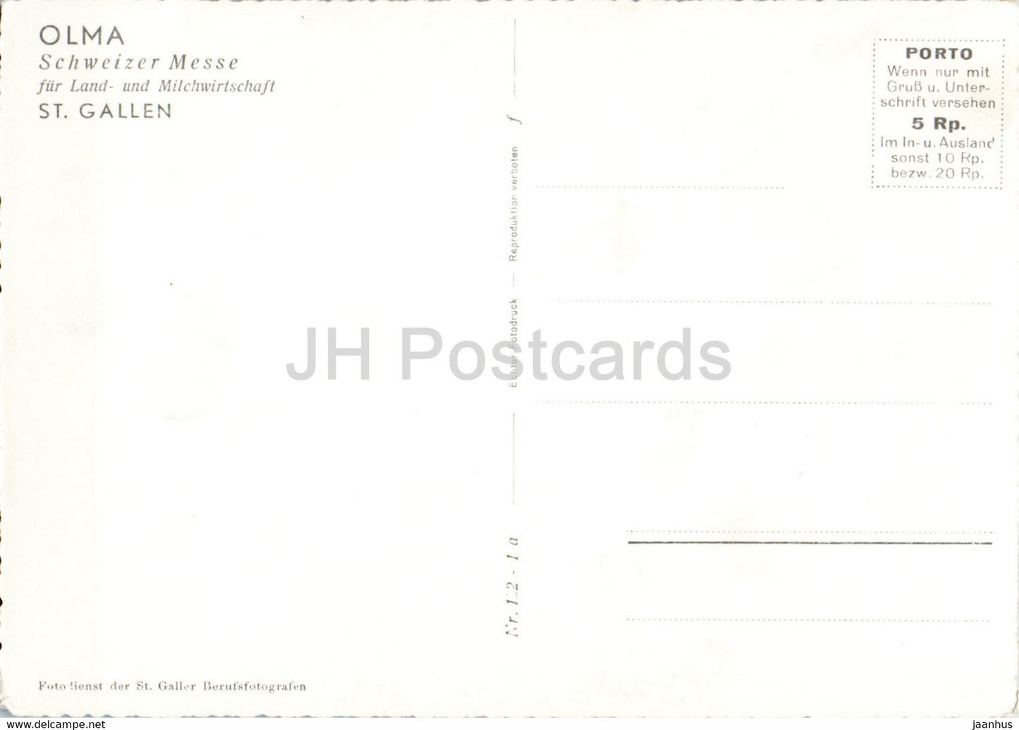 Olma - Schweizer Messe fur Land und Milchwirtschaft - St Gallen - old postcard - Switzerland - unused