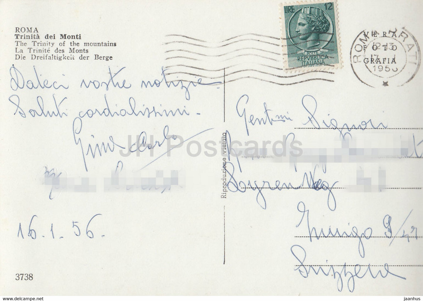 Roma - Rome - Trinita dei Monti - The Trinity of the mountains - old postcard - 1956 - Italy - used