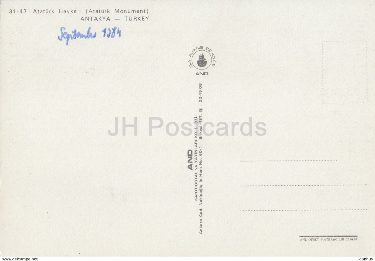 Antakya - Monument Ataturk - cheval - 1984 - Turquie - utilisé