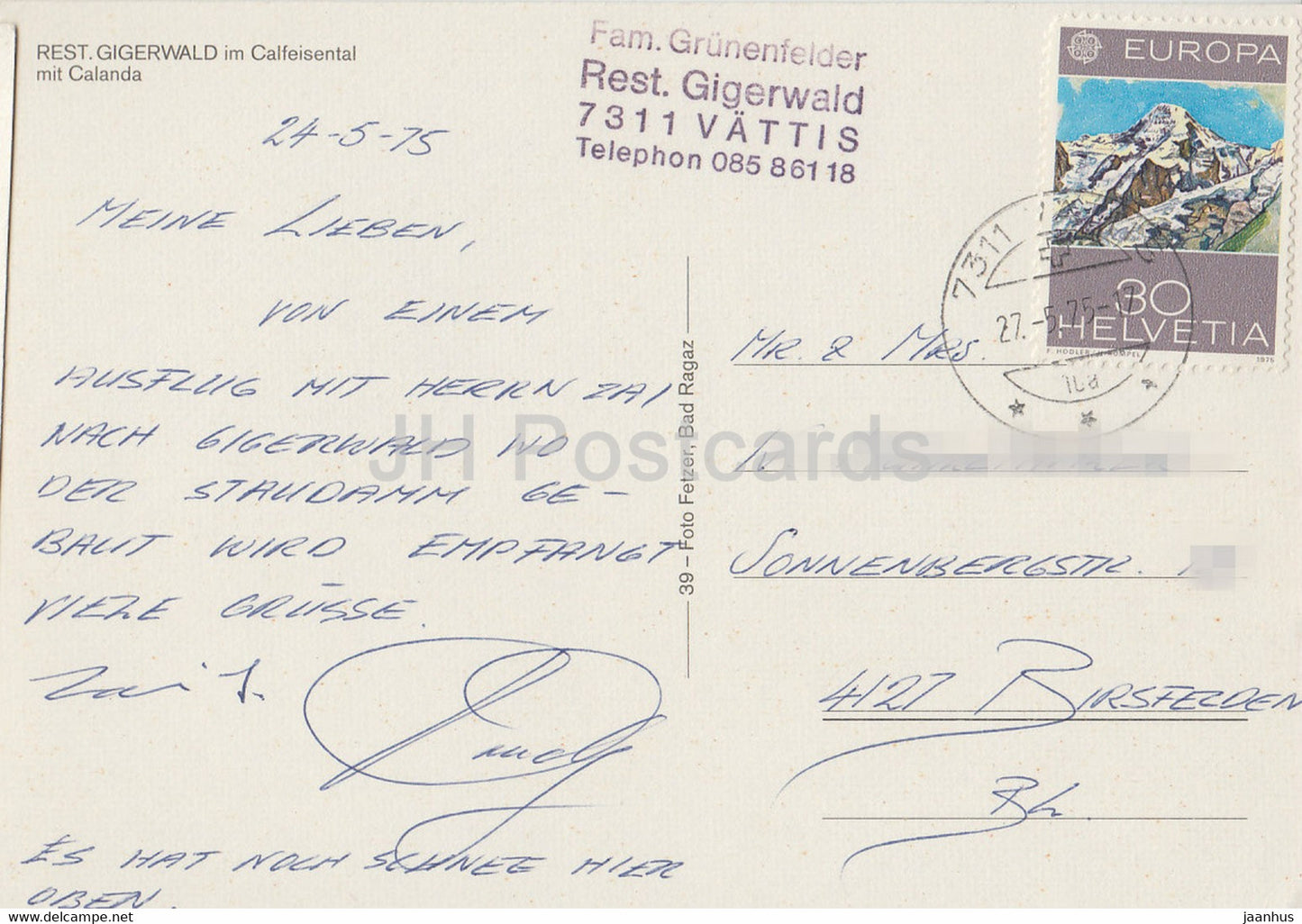 Rest Gigerwald im Calfeisental mit Calanda - 1975 - Switzerland - used