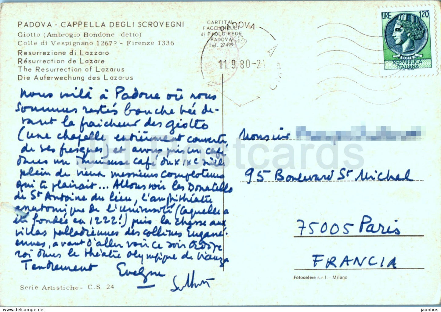 Padua – Cappella Degli Scrovengi – Giotto – Colle di Vespignano – Auferstehung des Lazarus – 24 – 1980 – Italien – gebraucht