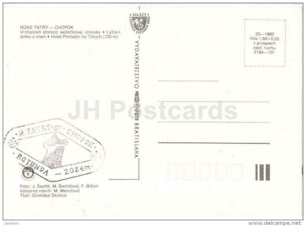 hotel Partizan - chairlift station - Nizke Tatry - Chopok - Ski Resort - Czechoslovakia - Slovakia - unused - JH Postcards