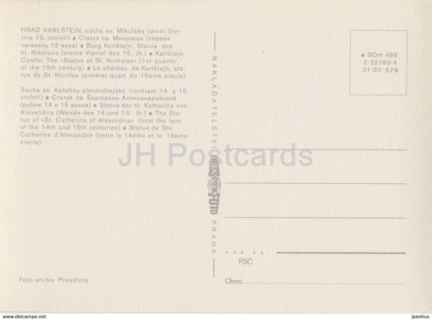 Karlstejn Castle - The statue of St Nicholas and St Catherina of Alexandria - Czechoslovakia - unused