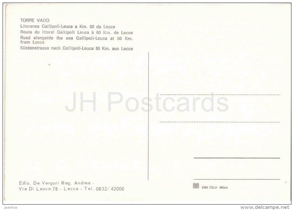 Litoranea Gallipoli-Leuca - Torre Vado - tower - Lecce - Puglia - Italia - Italy - unused - JH Postcards