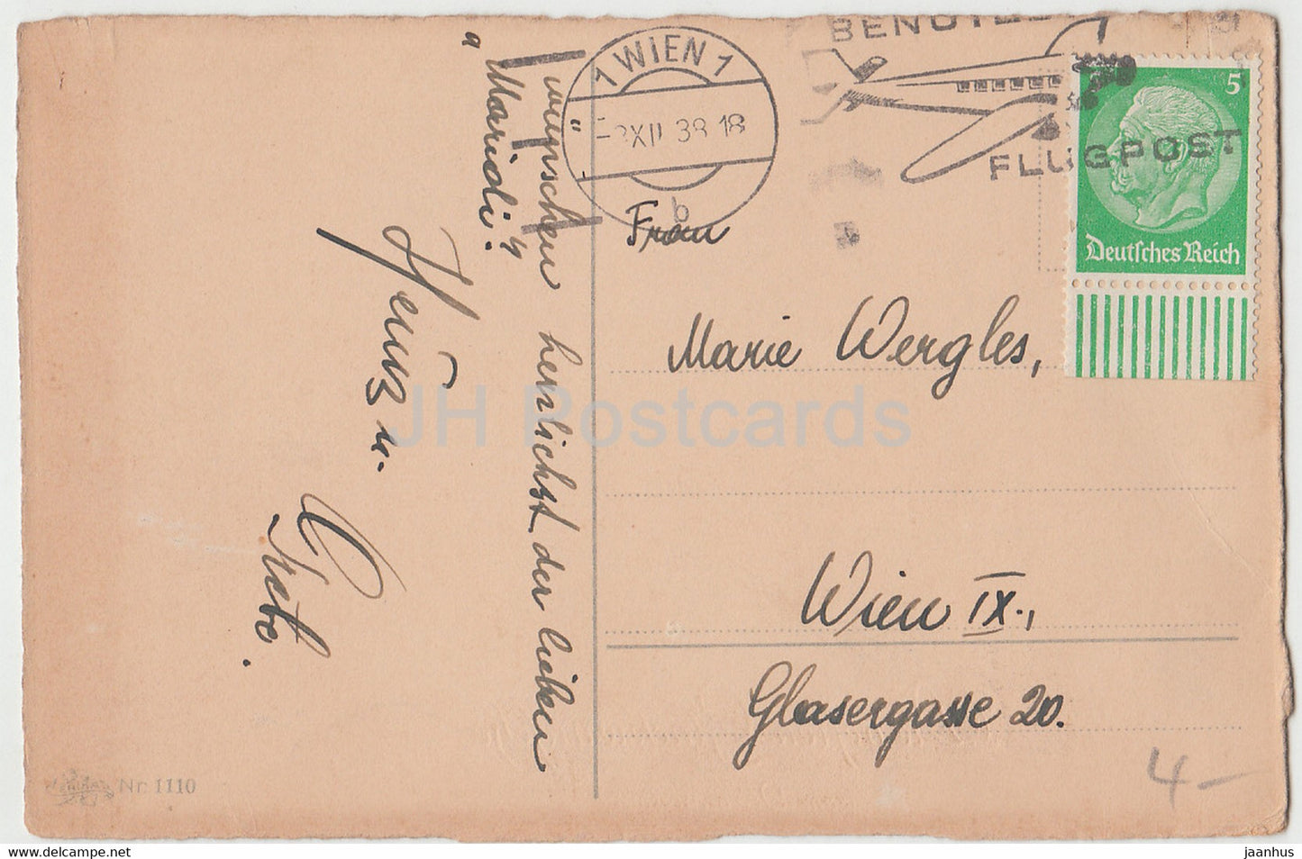 Grußkarte - Die besten Glückwünsche zum Namenstage - Blumen - ERIKA 1110 - alte Postkarte - 1938 - Deutschland - gebraucht