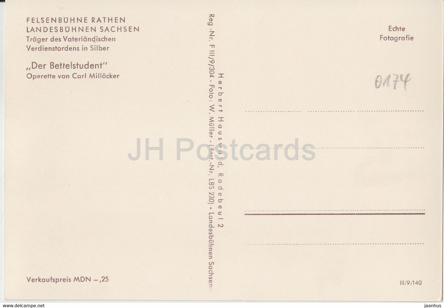 Felsenbuhne Rathen - Landesbuhnen Sachsen - Der Bettelstudent - opérette - théâtre - Allemagne DDR - inutilisé