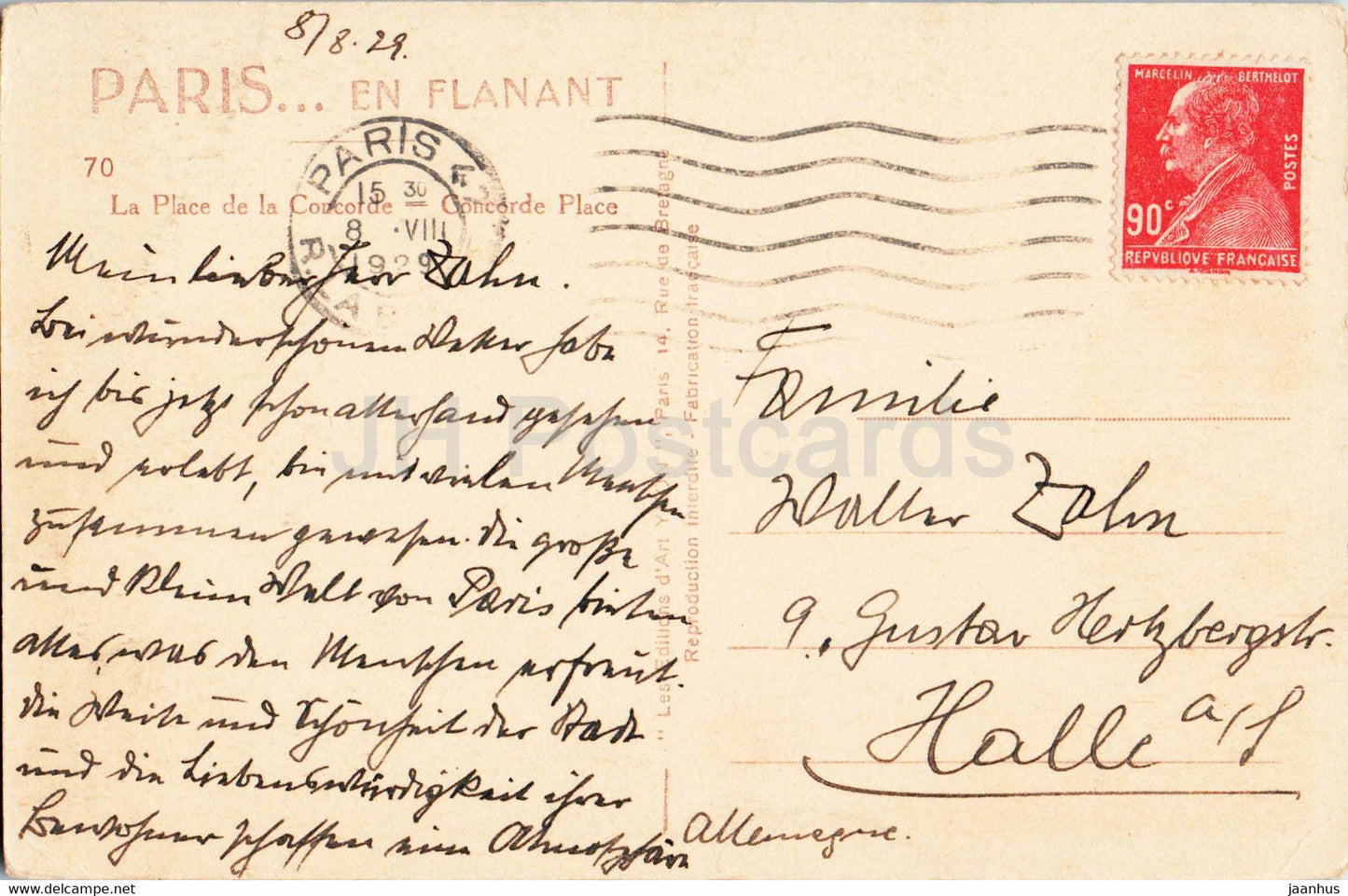 Paris en Flanant - La Place de la Concorde - 70 - old postcard - 1929 - France - used