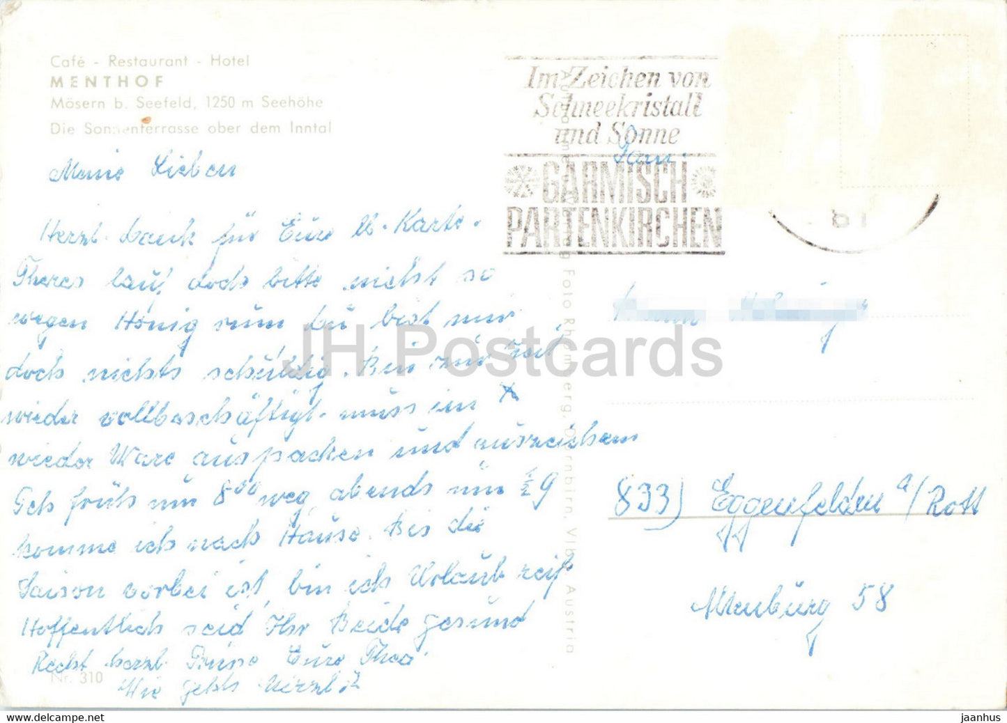 Café Restaurant Hôtel Menthof - Mosern b Seefeld - Die Sonnenterrasse - carte postale ancienne - Autriche - utilisé