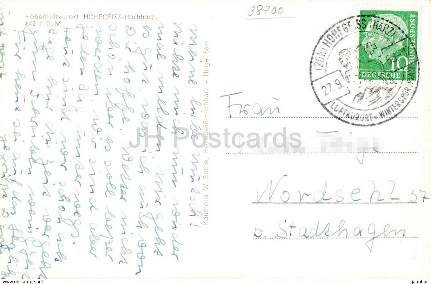 Hohegeiss Hochharz - carte postale ancienne - 1958 - Allemagne - utilisé