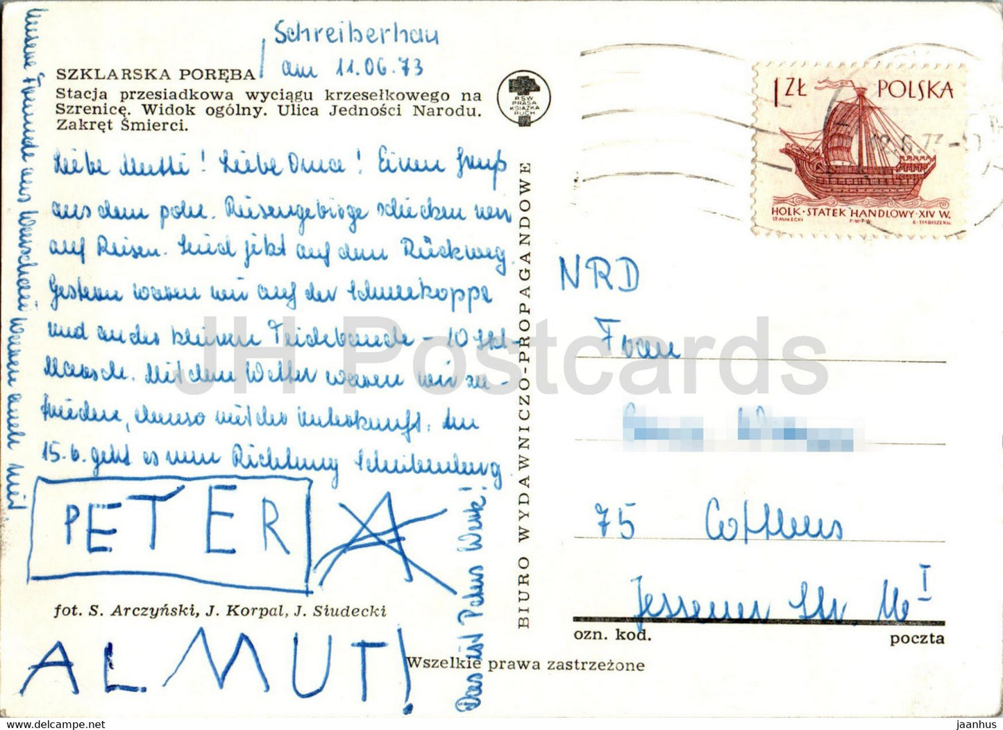 Szklarska Poreba - widok ogolny - Ulica Jednosci Narodu - street - general view - multiview - 1973 - Poland - used