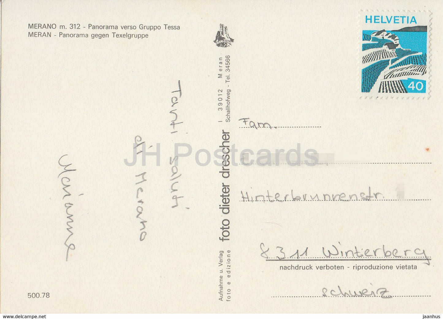 Merano - Meran - m 312 - Panorama verso Gruppo Tessa - Zielspitze - Roteck - Tschigat - Italy - Italia - used