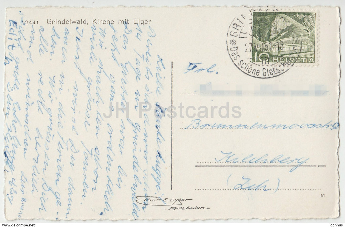 Grindelwald - Kirche mit Eiger - Kirche - 12441 - Schweiz - 1951 - gebraucht