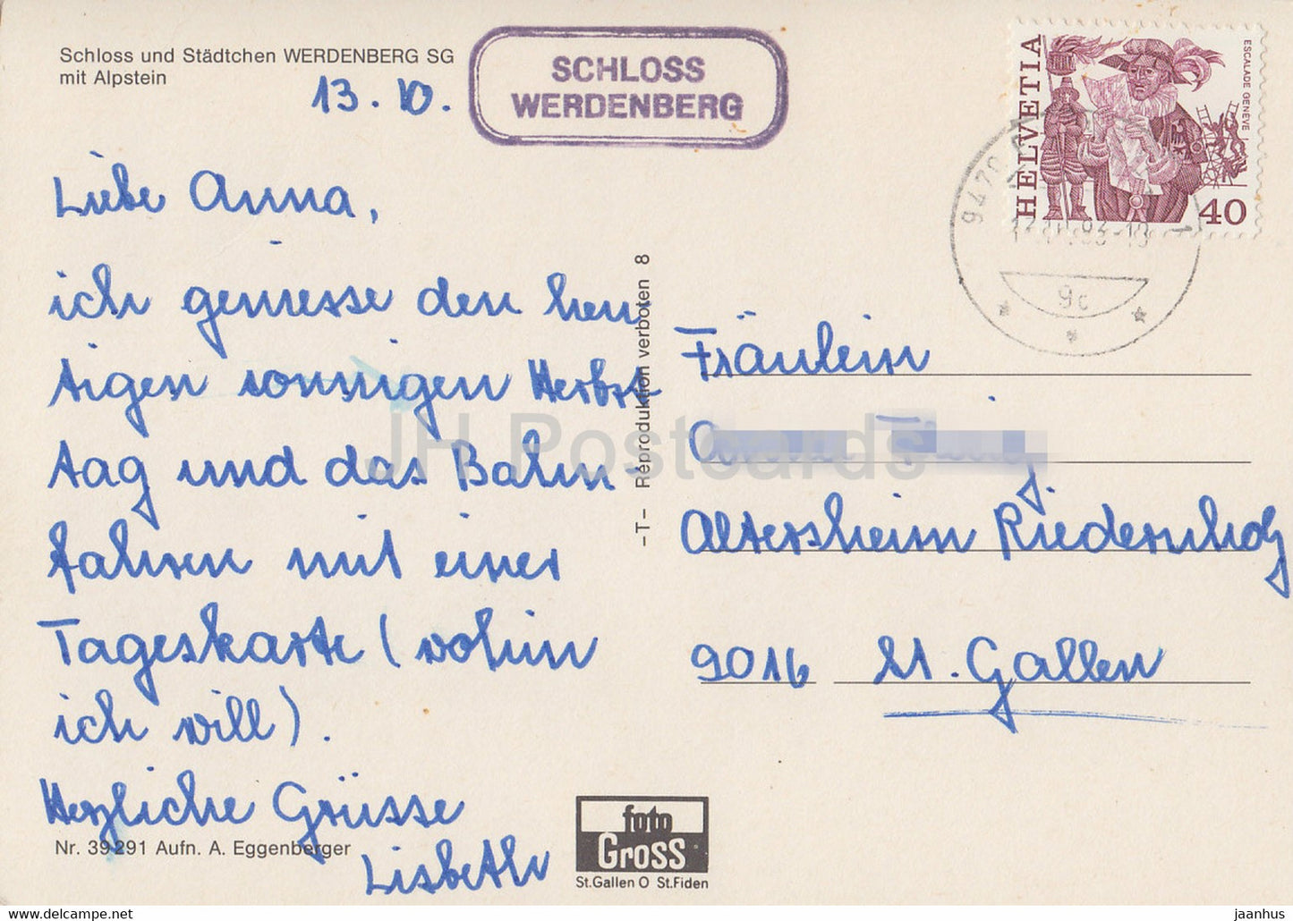 Schloss und Stadtchen Werdenberg mit Alpstein - 39291 - 1993 - Switzerland - used