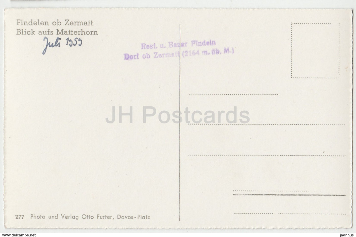 Findelen ob Zermatt - Blick auf Matterhorn - 277 - Suisse - 1959 - utilisé