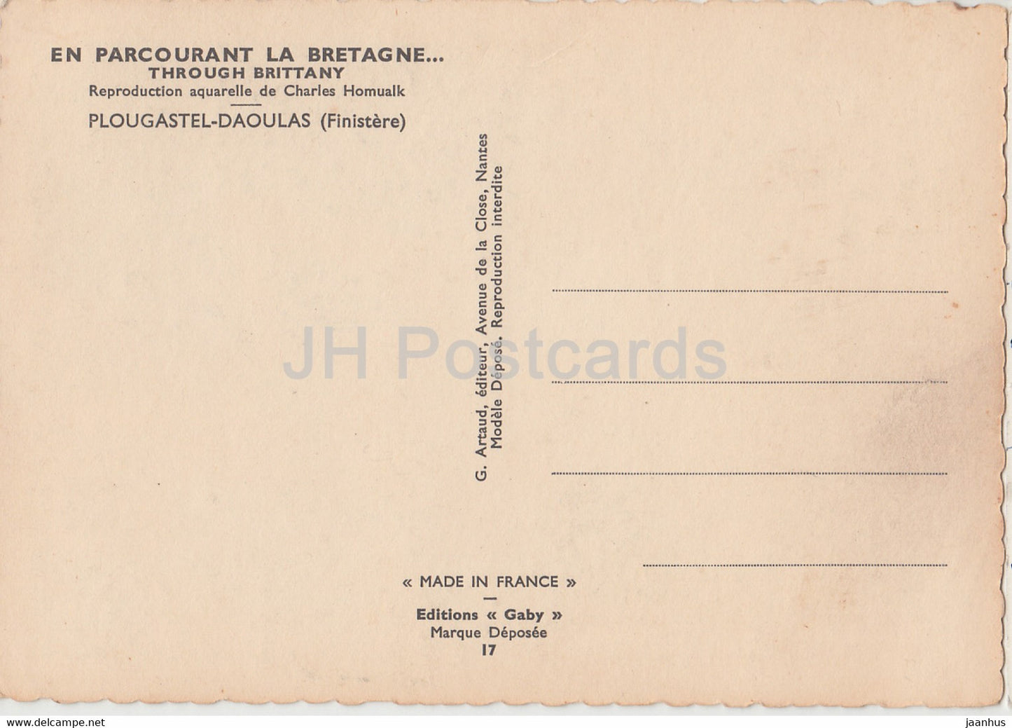 En Parcourant la Bretagne - Charles Homualk - Plougastel - Daoulas - costumes folkloriques - France - inutilisé