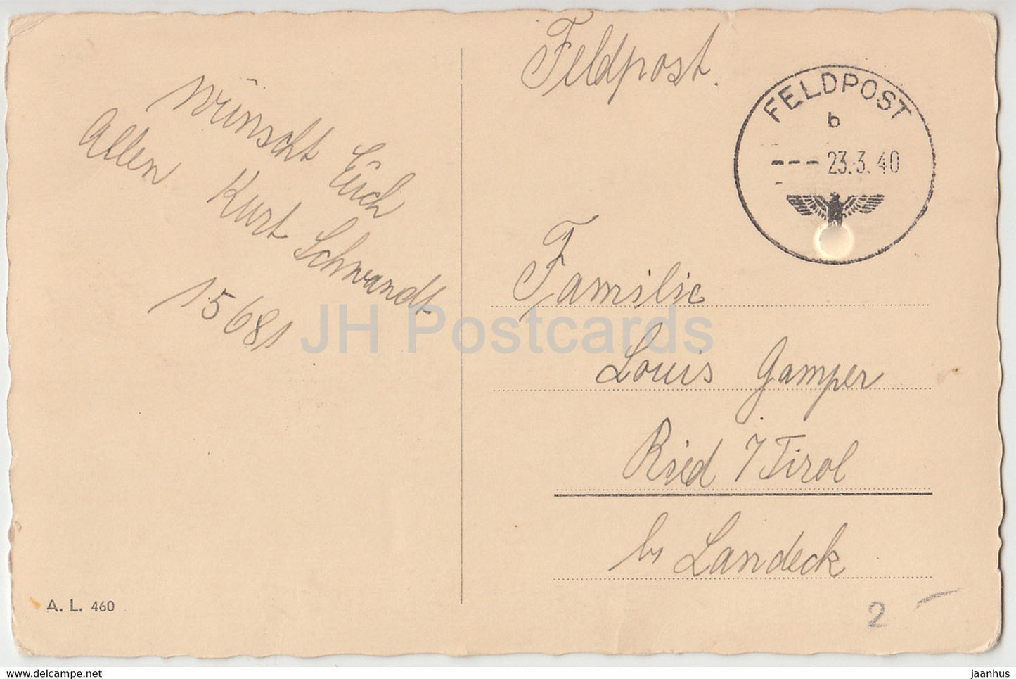 Easter Greeting Card - Frohe Ostern - egg - duckling - bell - A L 460 - Feldpost - old postcard - 1940 - Germany - used