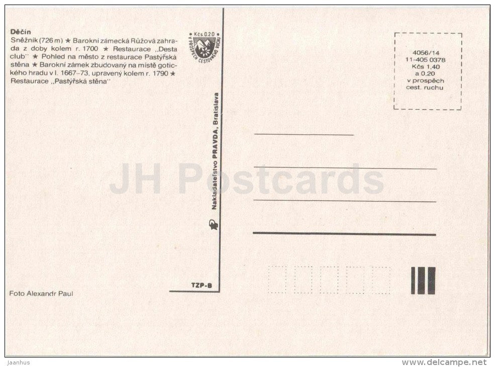 Decin - Sneznik mountain - castle - restaurant Deca Club - Czechoslovakia - Czech - unused - JH Postcards