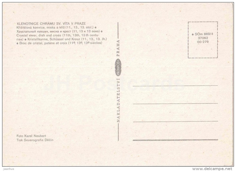 crystal ewer , dish and cross - St. Vitus Cathedral treasury - Prague - Praha - Czechoslovakia - Czech Republic - unused - JH Postcards