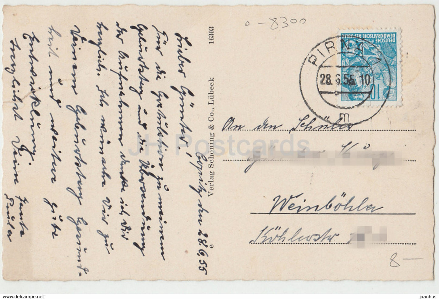 Elbe bei Pirna mit Lositz - alte Postkarte - 1955 - Deutschland DDR - gebraucht
