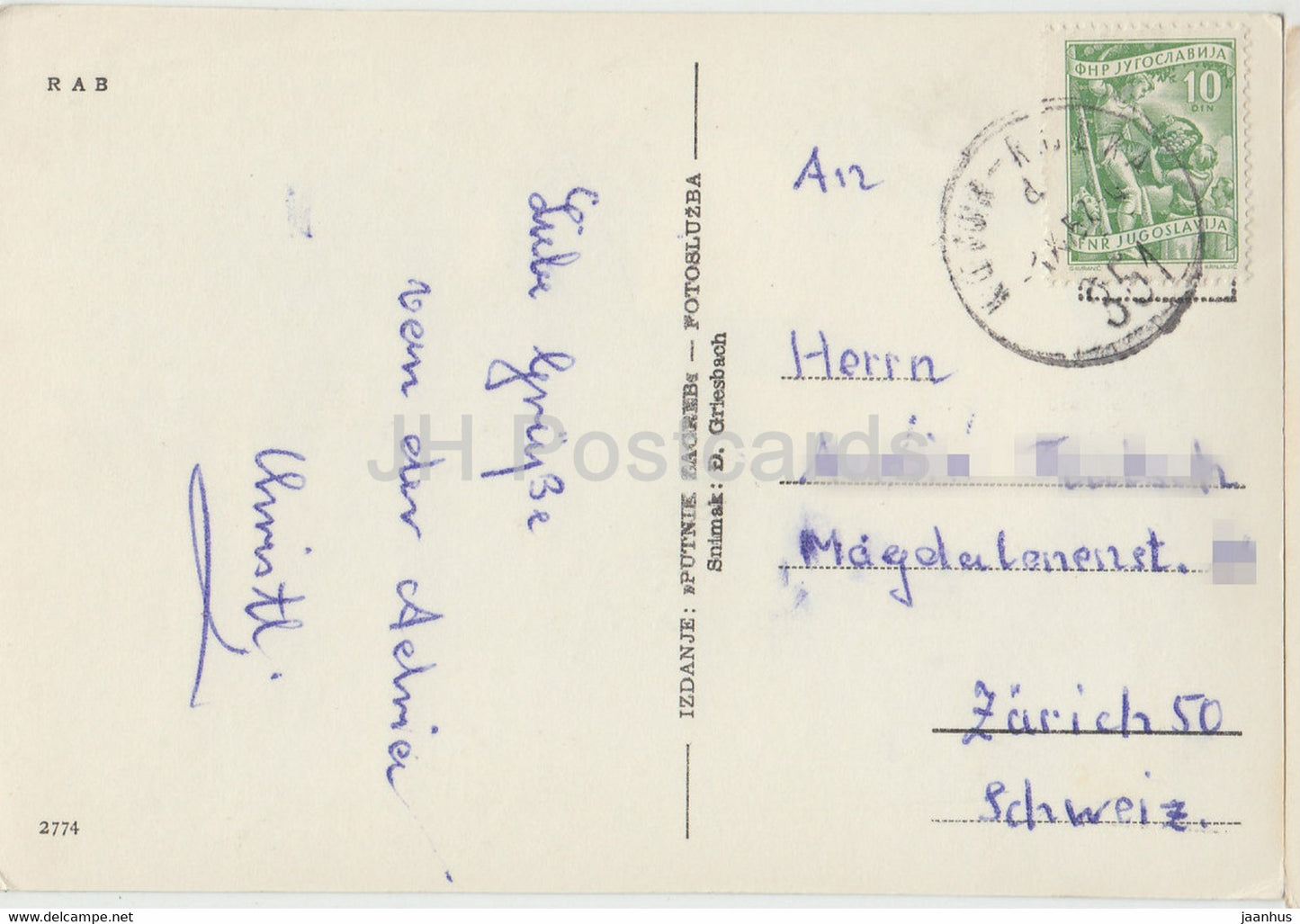 Rab - vue sur la ville - 2774 - 1957 - Yougoslavie - Croatie - occasion