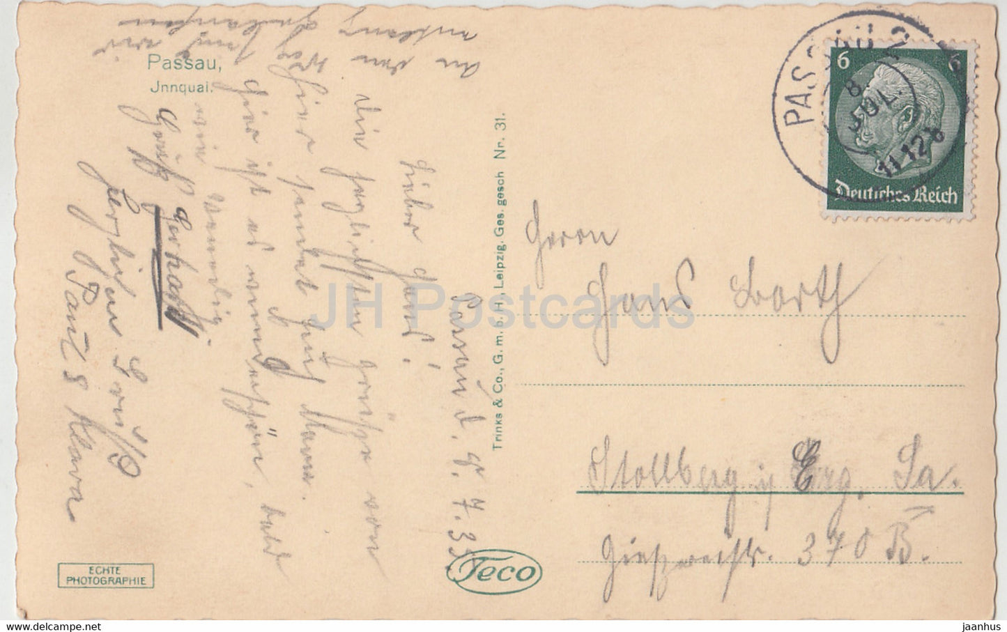 Passau - Innquai - 31 - old postcard - 1935 - Germany - used