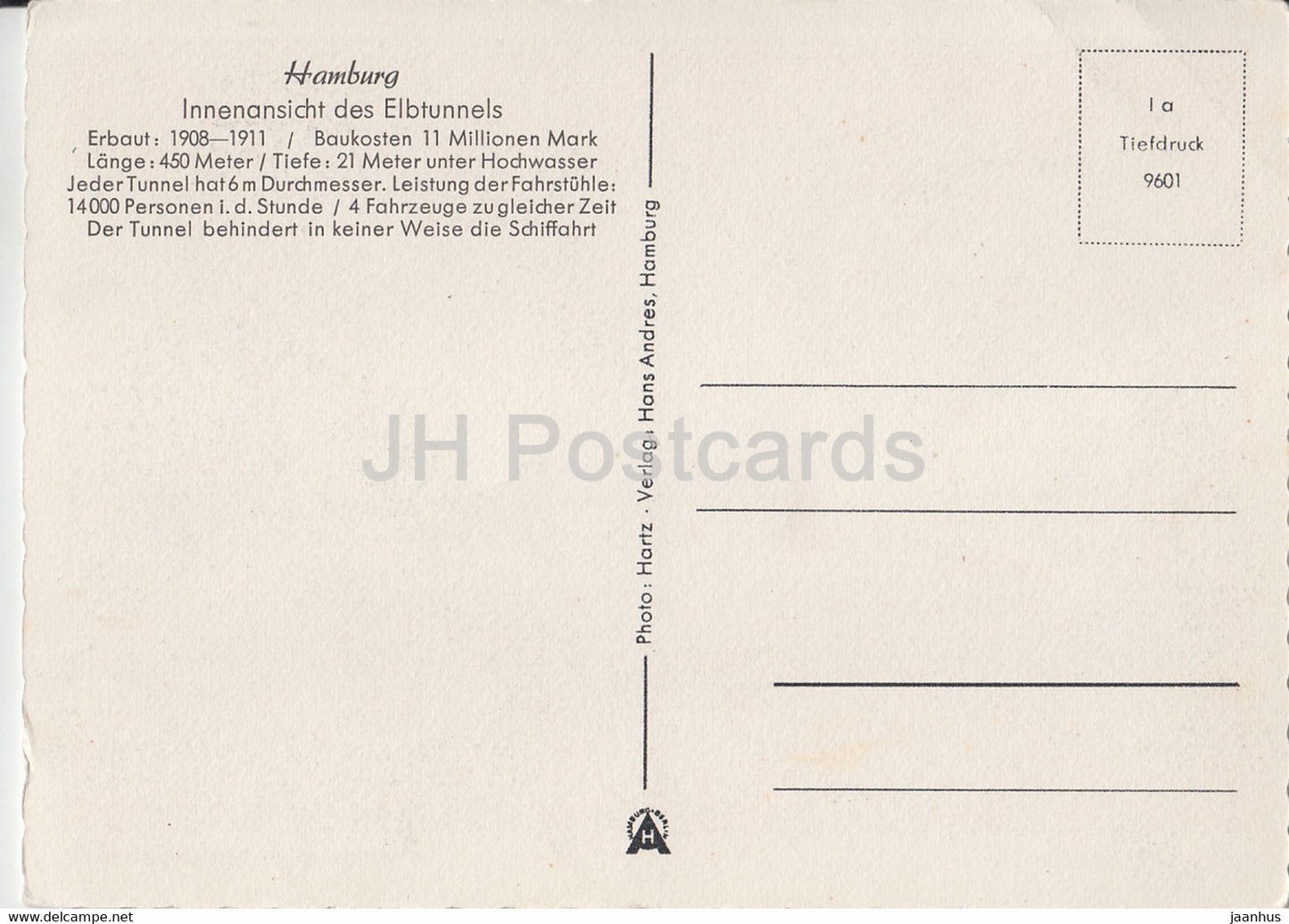 Hamburg - Hafen - Innenansicht des Elbtunnels - old postcard - Germany - unused
