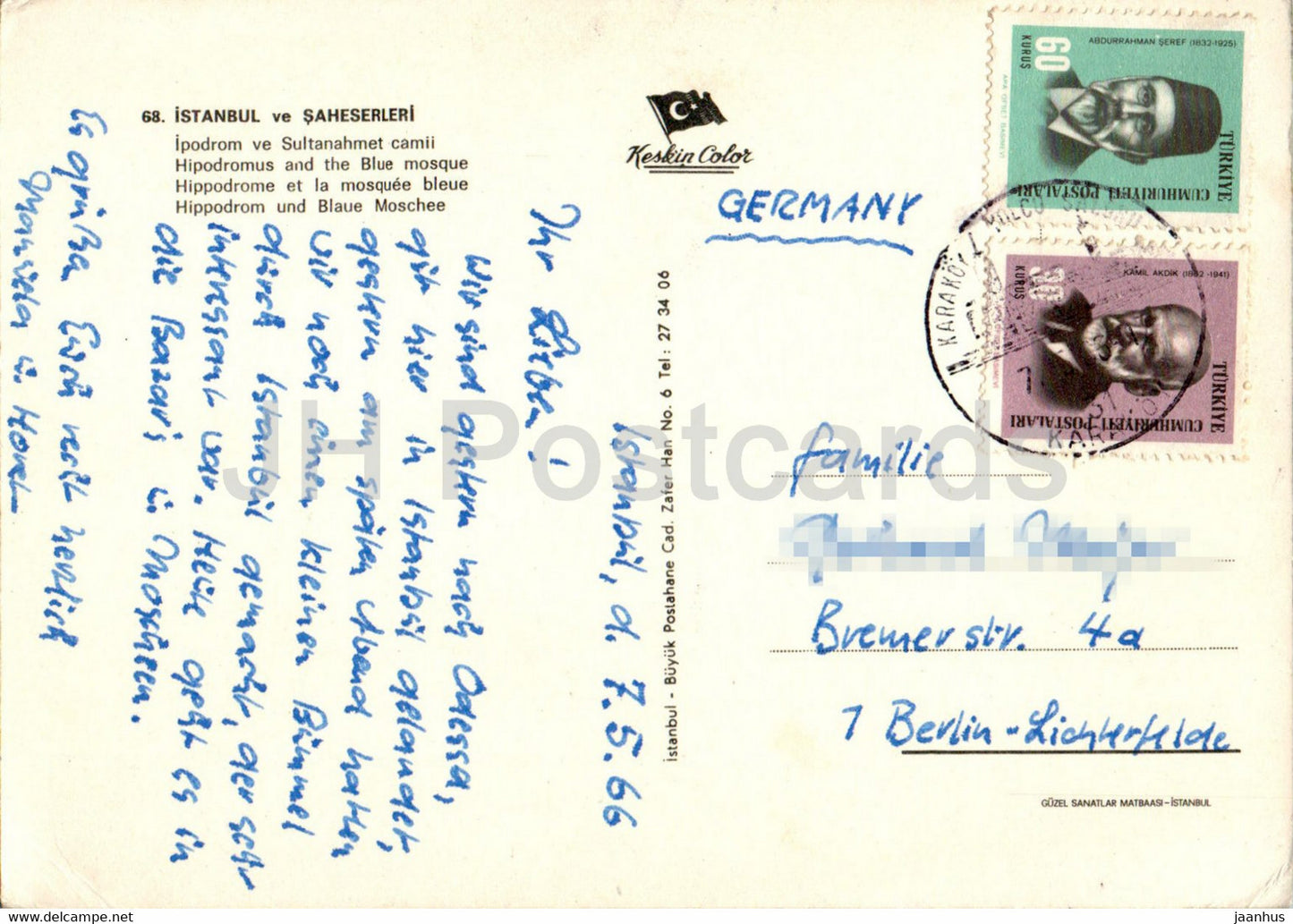 Istanbul - Hipodromus and the Blue mosque - 68 - 1966 - Turkey - used
