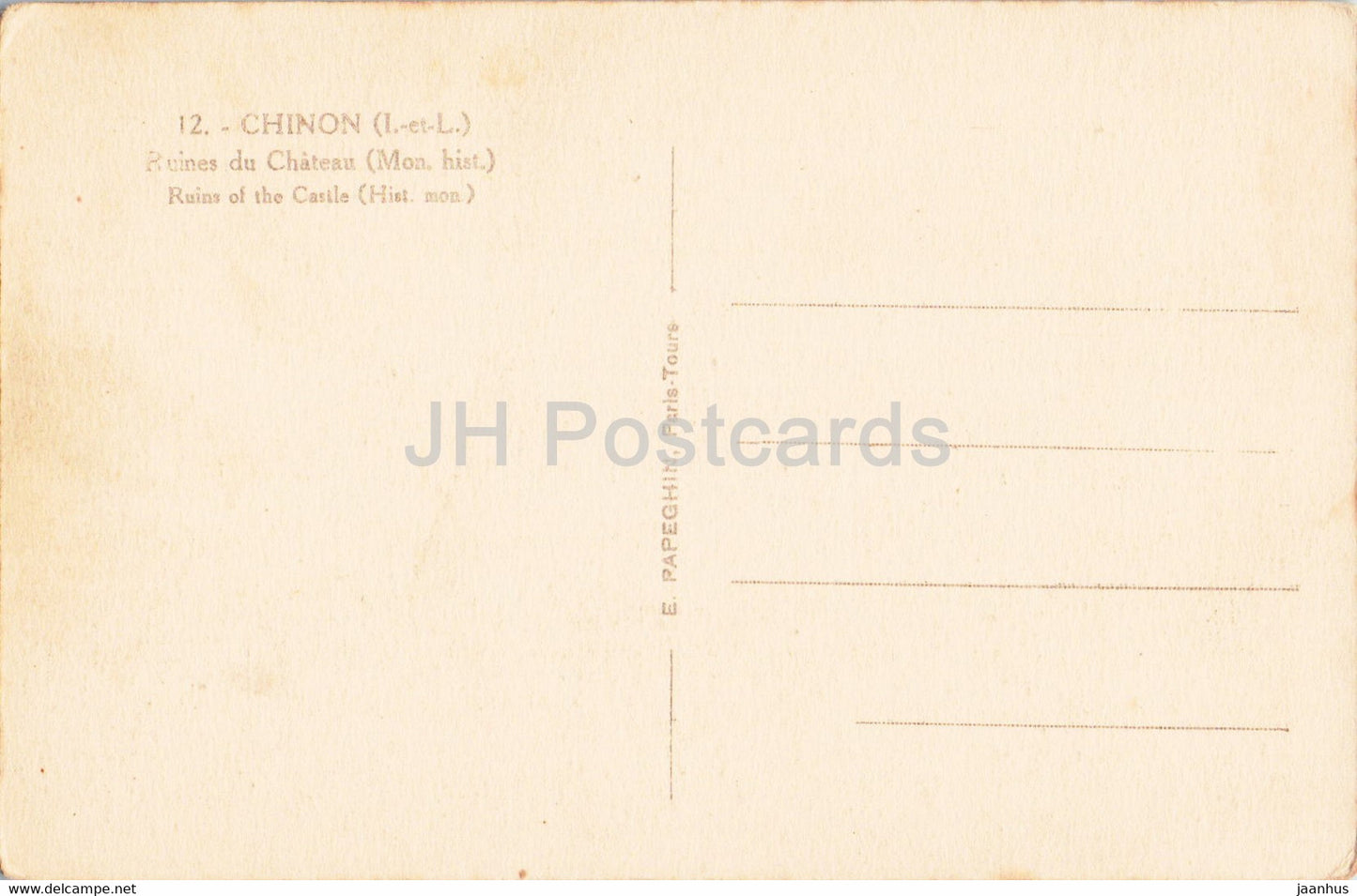 Chinon - Ruines du Chateau - Ruins of the Castle - 12 - old postcard - France - unused