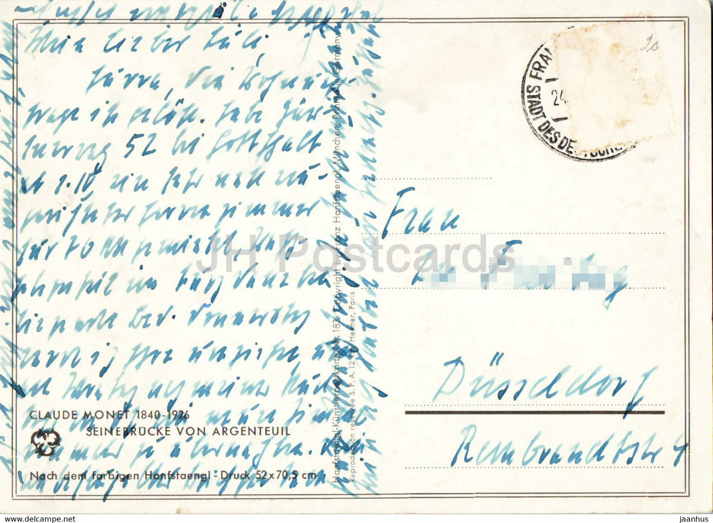 painting by Claude Monet - Seinebrucke von Argenteuil - bridge - French art - old postcard - Germany - used