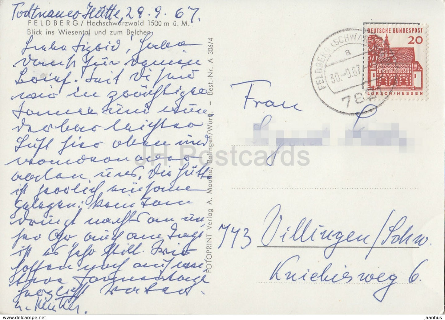 Feldberg - Hochschwarzwald 1500 m - Blick ins Wiesental und zum Belchen - mountain - 1967 - Germany - used