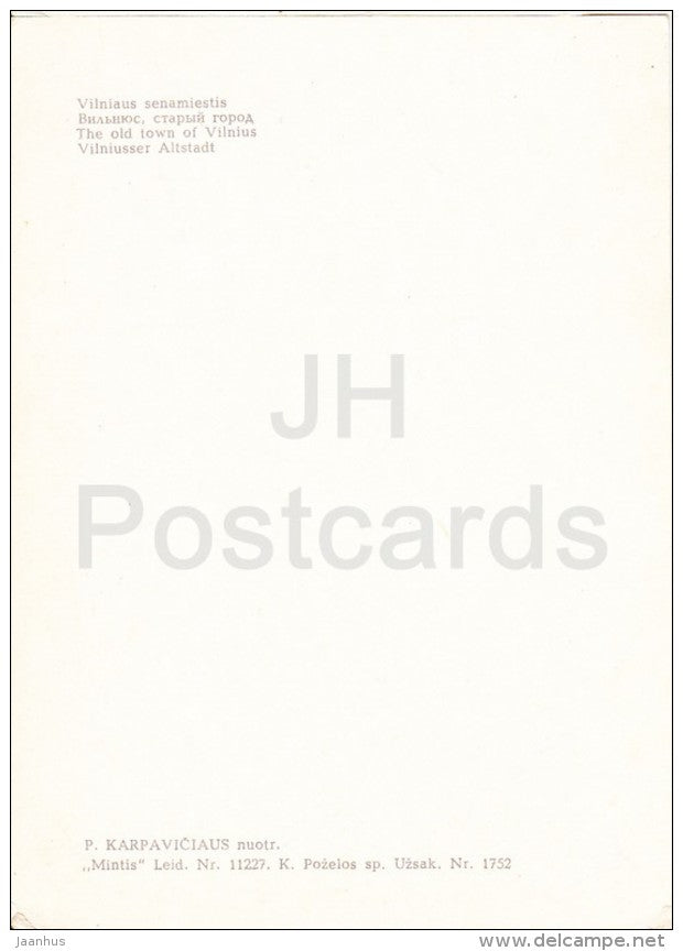 the old town of Vilnius - Vilnius - 1970 - Lithuania USSR - unused - JH Postcards