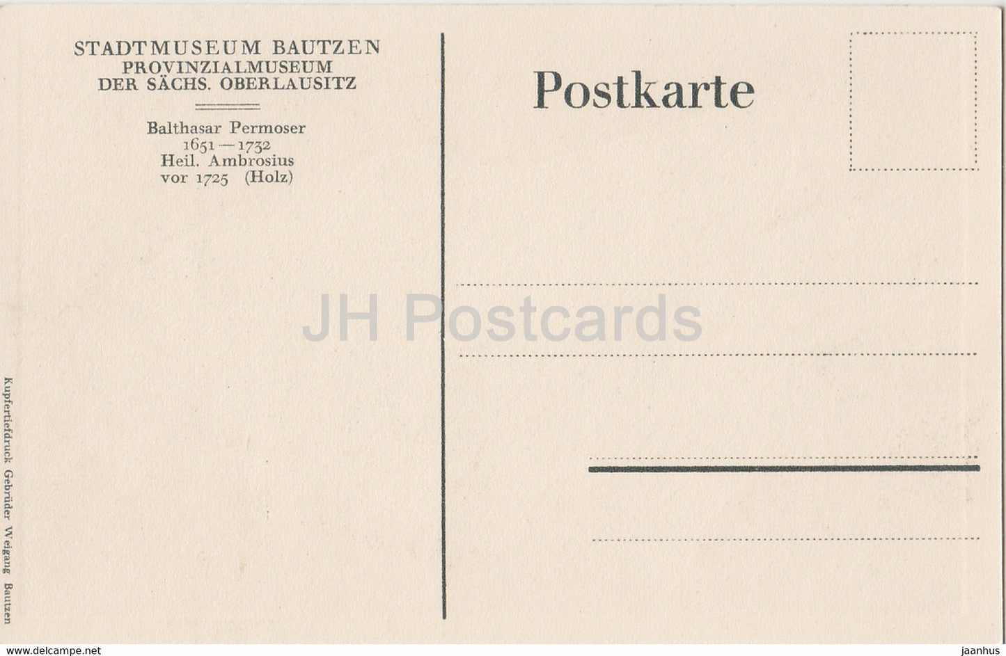 Stadtmuseum Bautzen - Werkstatt des Balthasar Permoser - Heil Ambrosius - Holz - old postcard - Germany - unused