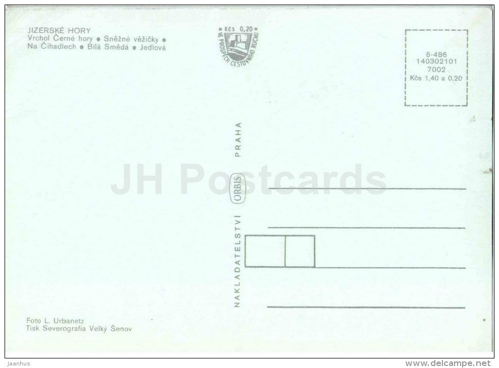 Jedlova - Bila Smeda - Cihadla - peak of Cerne mountain - Jizerske Hory protected area - Czech - Czechoslovakia - unuse - JH Postcards