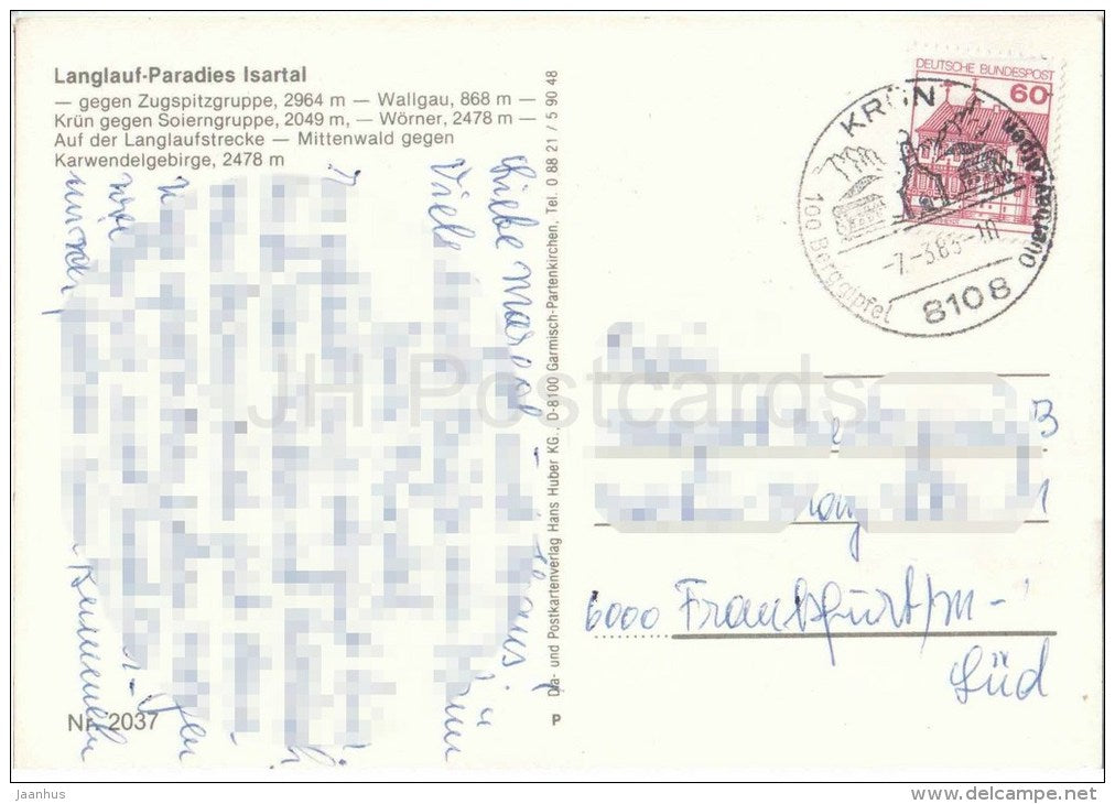 Langlauf Paradies - Krüm - Mittenwald - Wallgau - skiing - mountains - 2037 - Germany - 1983 gelaufen - JH Postcards